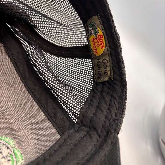 Vintage Bass Pro Shops Gone Fishing Basic Solid Black Embroidered Snapback Hat - Picture 10 of 10